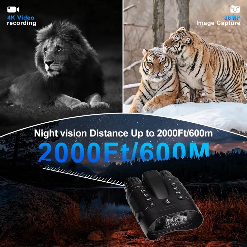 Binocolo da Caccia con Telemetro Integrato, Grande Schermo da 3,2 Pollici, Visione Notturna Digitale 4K.
