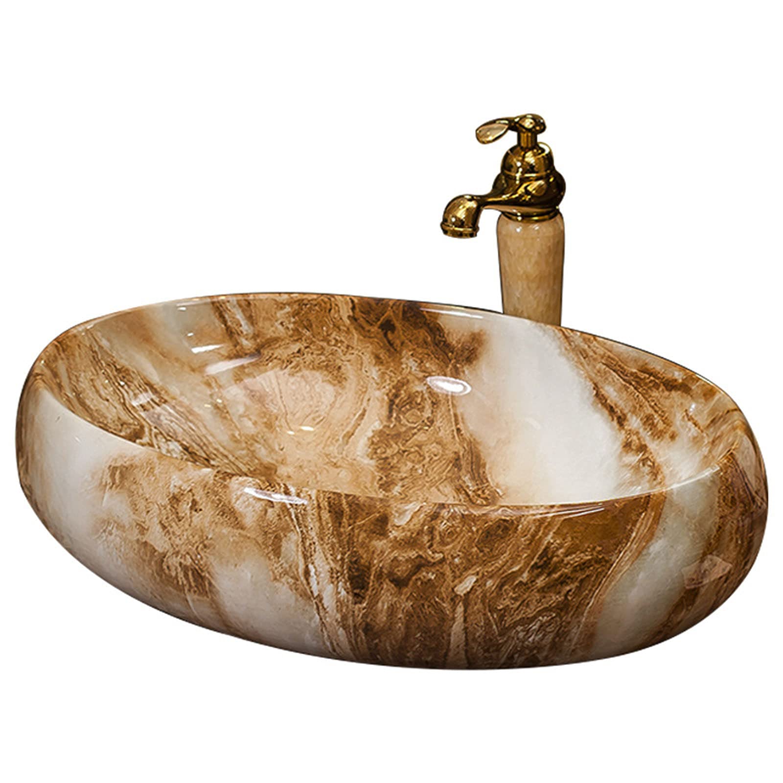 Vasque ovale en porcelaine effet marbre chic pour salle de bain d'hôtel