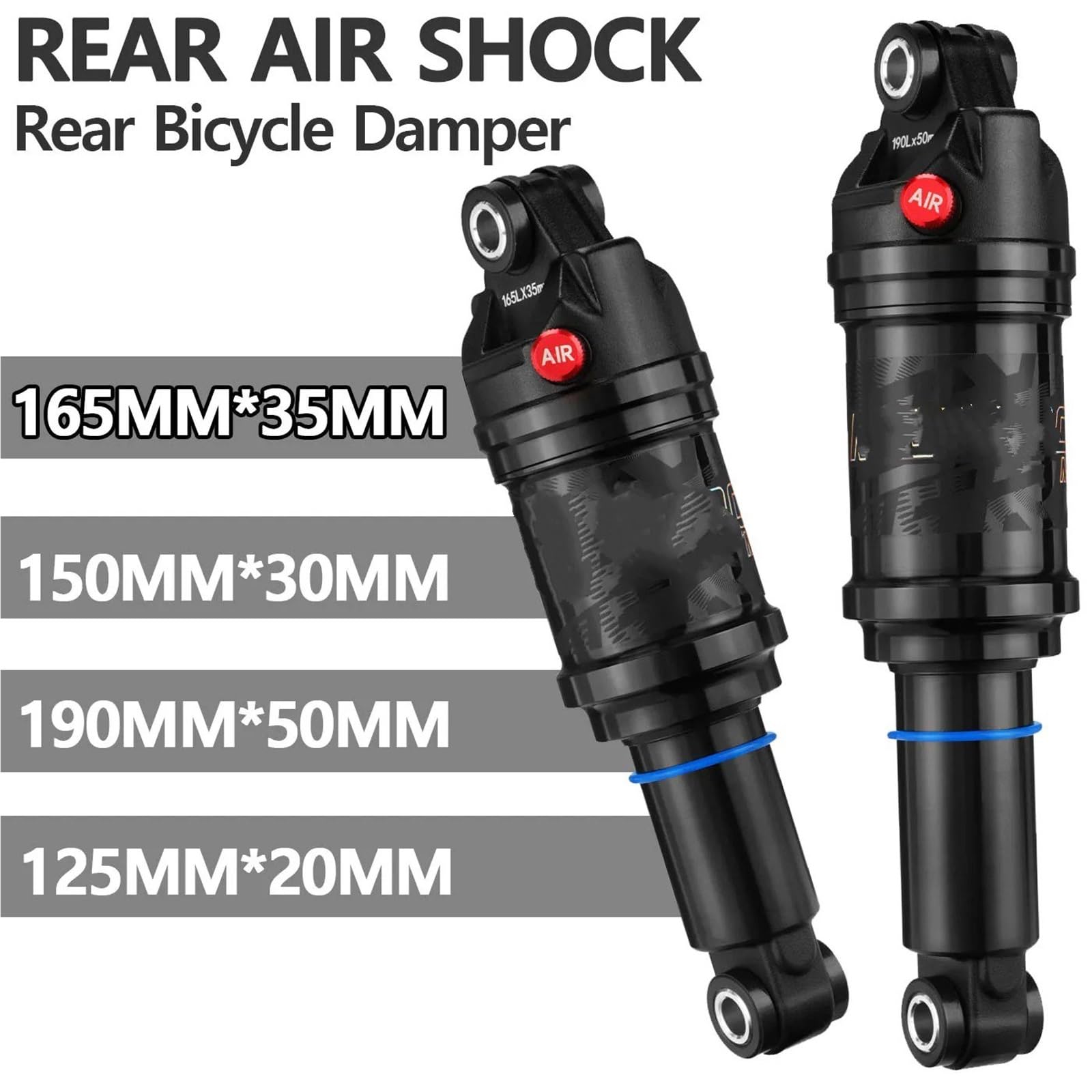 Amortiguador Eje Delantero Amortiguador Trasero con Cámara Aire para Bicicleta Montaña 165Mm 190Mm 125Mm 150Mm para Suspensión Trasera Bicicleta Montaña XC. Amortiguador Eje Trasero(165mm)