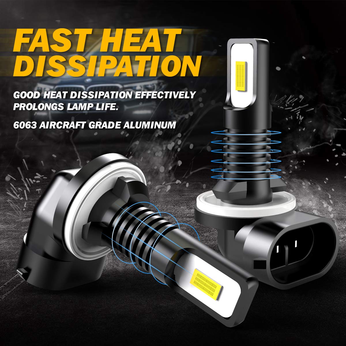 TUINCYN 881 Superbrillante blanco 6500K 2400 lúmenes LED Lámpara antiniebla 886 889 894 896 3570 Chips CSP 75W Luz diurna / DRL Lámpara de conducción 12V-24V DC (paquete de 2