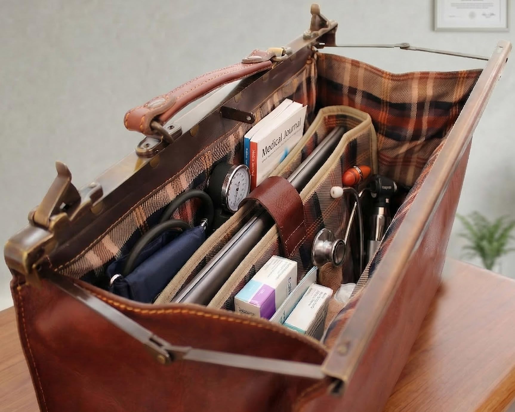 Riziero Arzttasche aus 100% pflanzlich gegerbtem Leder - Mit Herkunftszertifikat - Doktortasche und Hebammentasche, handgefertigt in Italien