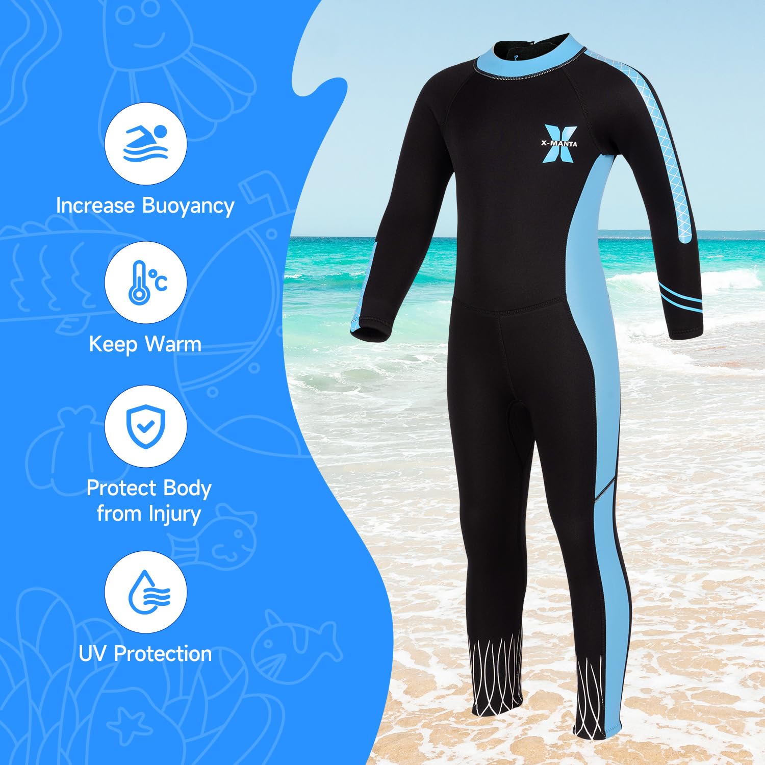 Traje de neopreno para niños y niñas, niños pequeños, manga larga, 2,5 mm, traje de baño térmico de neopreno, trajes húmedos completos en agua fría para natación, surf, buceo