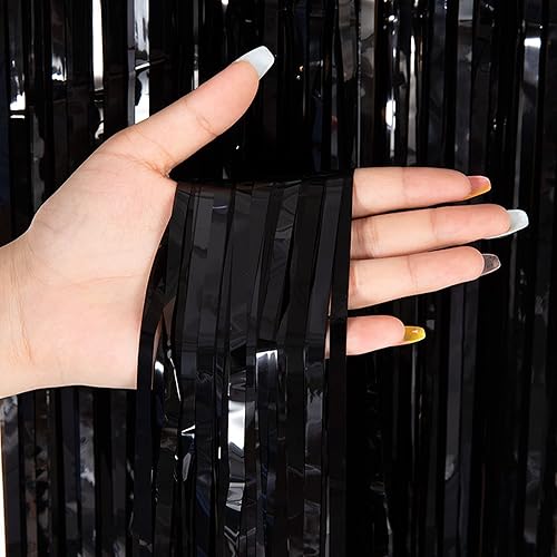 Miniatura 3 de Cyodoos Cortina de oropel morado macarrón para fiesta, cortina de flecos de papel de aluminio, decoración de fiesta, serpentinas de cabina de fotos