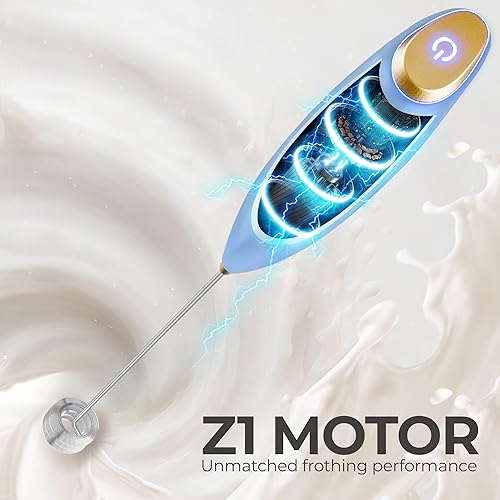 Vista 397 de Zulay Kitchen - Espumador de leche de mano con pilas AA Duracell: batidora de bebidas resistente para café, latte, capuchino y más, color aurora