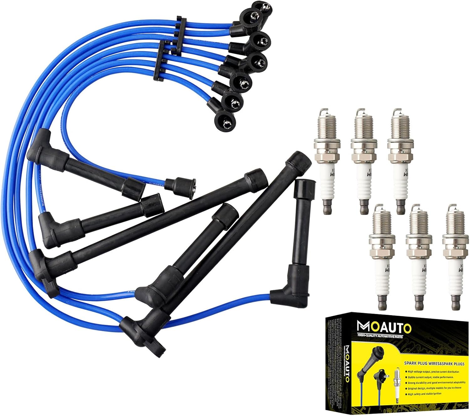 Set of 6 PCS Iridium Spark Plugs with Wire Set 671-6128 16-806G 5017059AB 53168 RC-CRX026 Compatible with Jeep Grand Cherokee 1993-1998 Comanche 1991-1992 Wrangler TJ 1997-1999 4.0L L6