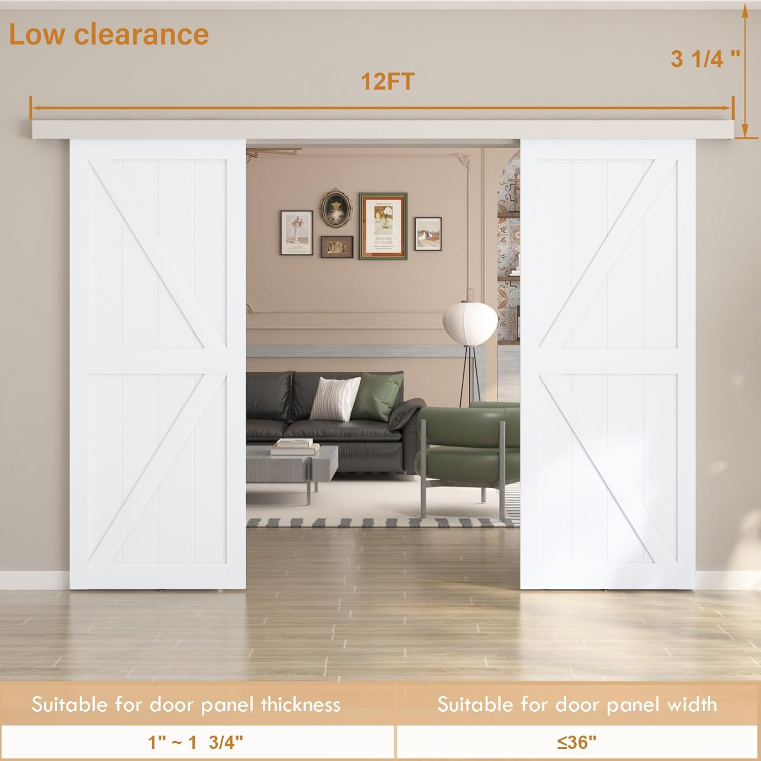 12FT Double Sliding Barn Door Hardware, Low Clearance Aluminium Alloy Box Rail Hardware for Wooden Double Barn Door, Double Barn Door Track, Easy to Install(Hardware Only)