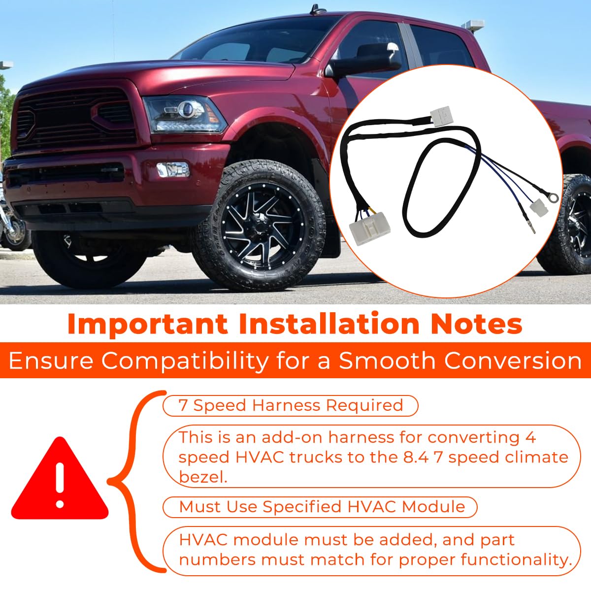 for 2013-2018 Ram 8.4 Radio Conversion ADD ON Harness 4 Speed Fan HVAC to 7 Speed
