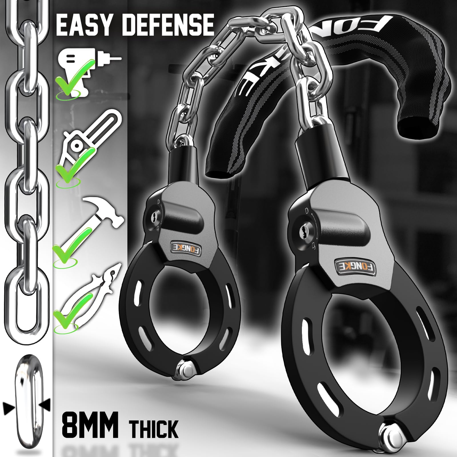 Lucchetto Monopattino Elettrico, Catena Bicicletta Antifurto 8mm, Lucchetto Bici con Borsa Impermeabile, Resistente Taglio Lucchetti a Catena, Alta Sicurezza Accessori Monopattino Elettrico e Biciclet
