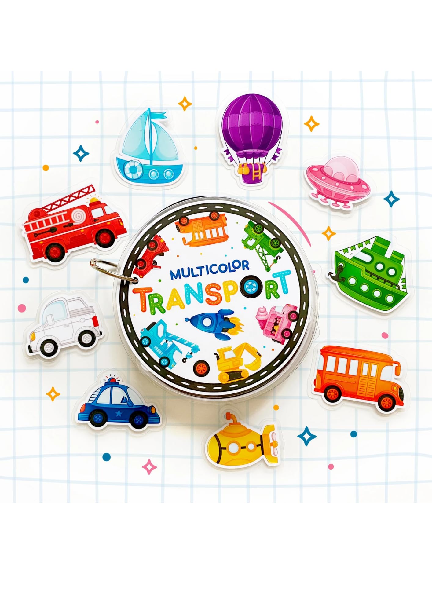 OMNY Multicolor Transport Busy Book, Montessori activity Binder, Preschool Color sorting concepts, various color interactive kids activities for 2 - 4 years todders,Hook and loop,Laminated Book with rounded corners for safety