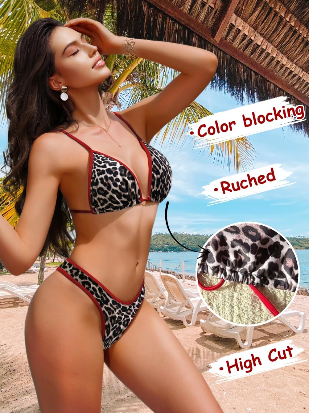 Color-Block Bikini Sets, Sexy Thong High-Cut, 2 Piece Tan-Through Swimsuits, Cheeky Bathing Suit Micro Triangle