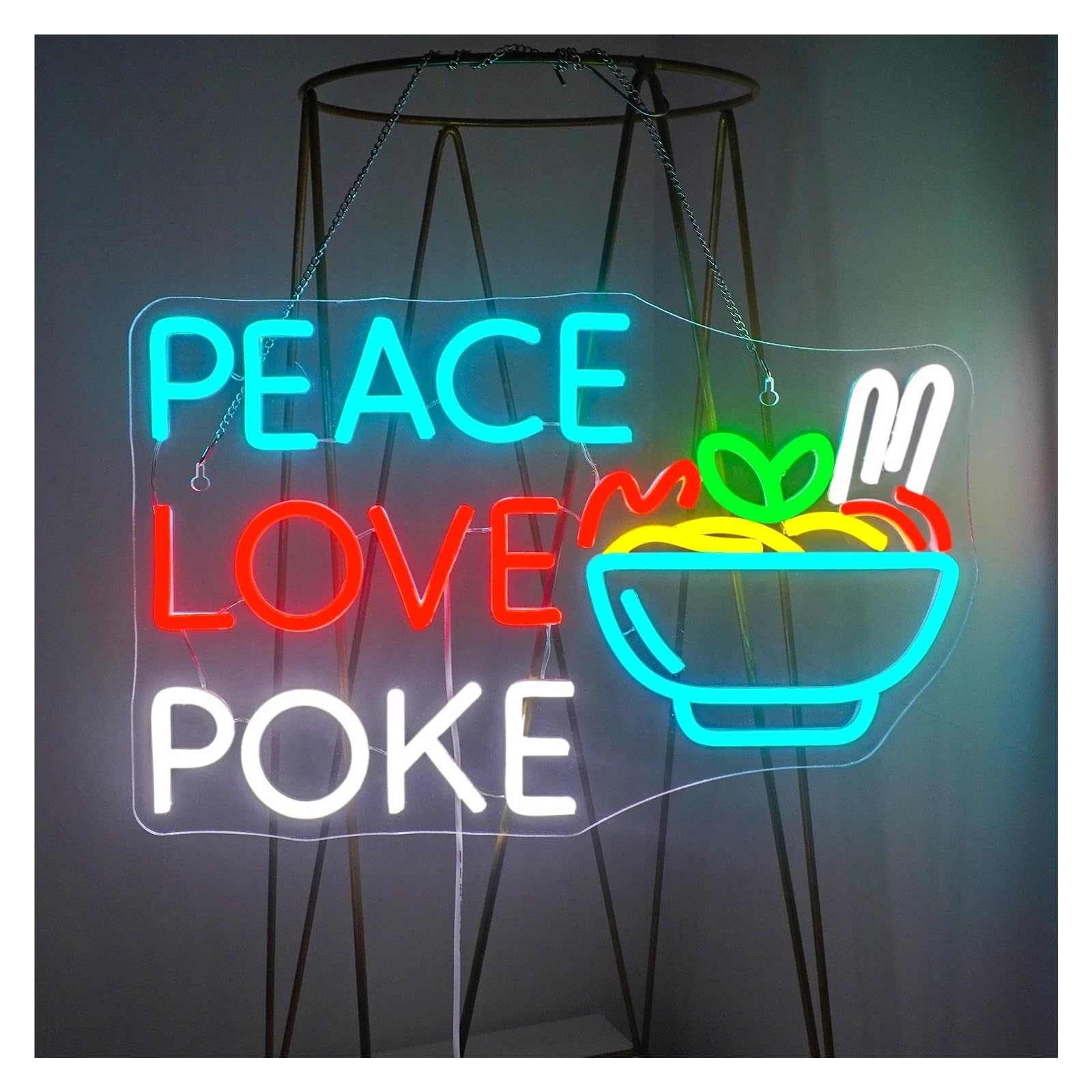 LEMST Signs Lamp Ramen Neon Sign Peace Love Poke Art Letter Light Dimmable Wall Decoration for Food Shop Restaurant Hotel 28cmх43cm