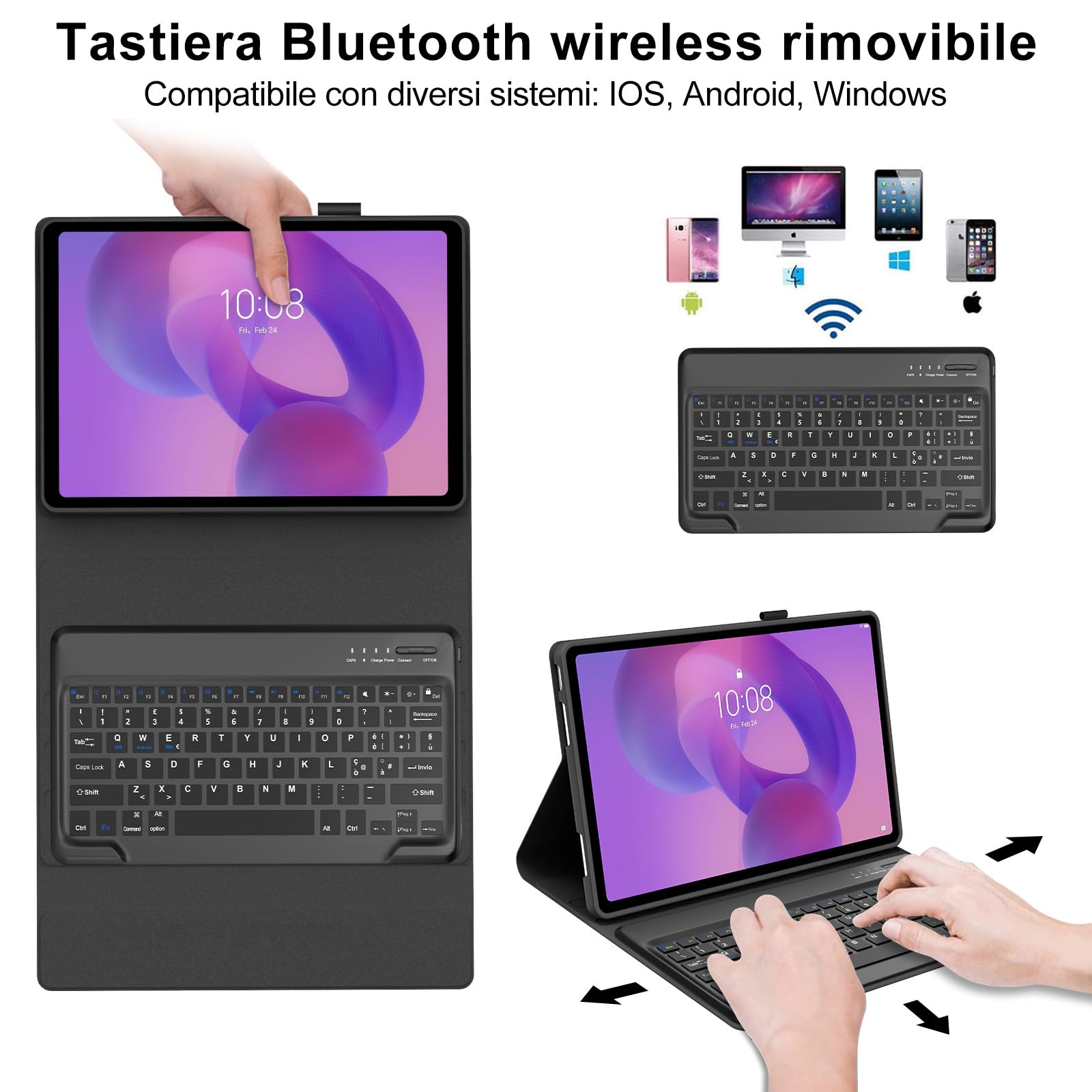 IVEOPPE Tastiera per Lenovo Idea Tab Plus 12.1" 2025, Cover Tastiera Italiano QWERTY, Senza Fili Bluetooth Staccabile Custodia Keyboard per Lenovo Idea Tab Plus 12.1 Pollici 2025, Nero