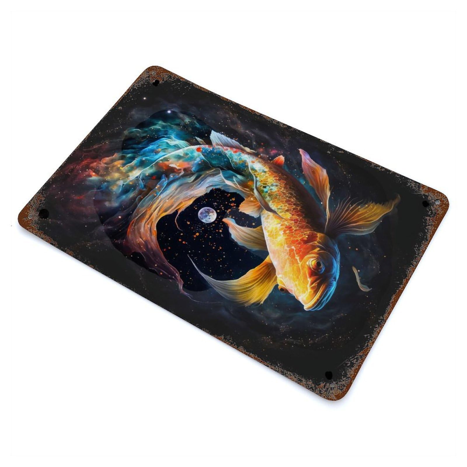 Cosmic Koi 8 Rust Effect Tin Sign 11.8"x7.9", Industrial Home Decor for Bistro, Counter And Cafe Decor