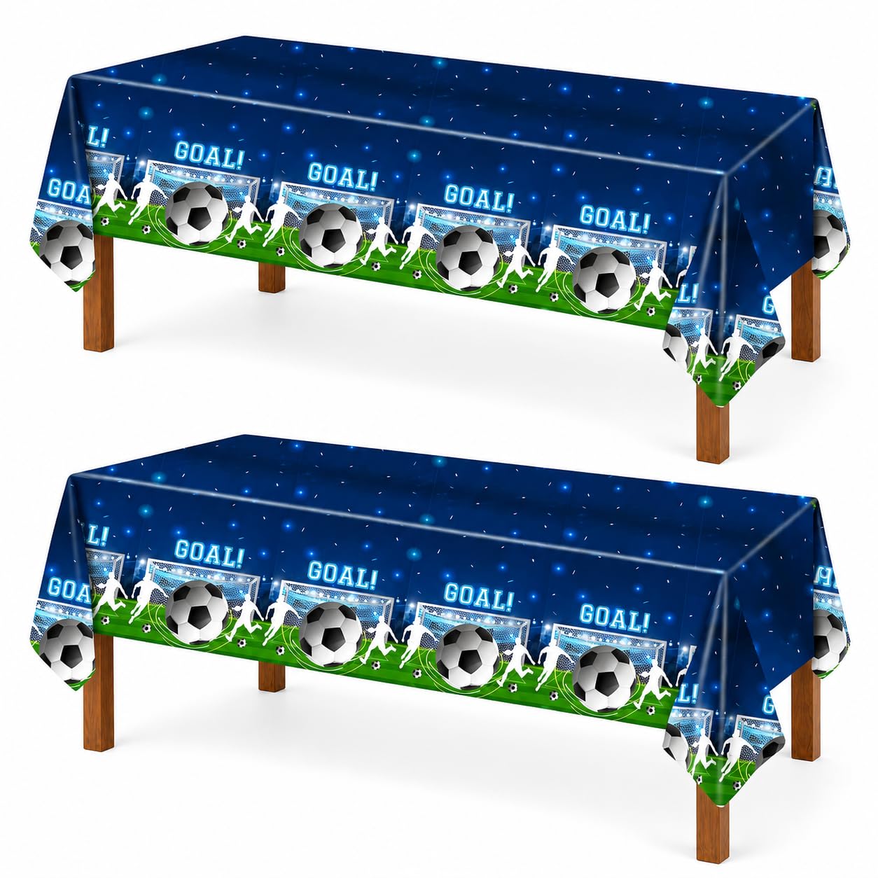 AURALIN Football Tablecloth 2 Pack Blue Match Day Table Cover 137 x 274 cm PE Waterproof Rectangular Tablecloths for 2026 World Cup Watch Party Pub Garden BBQ Fan Zone Decor