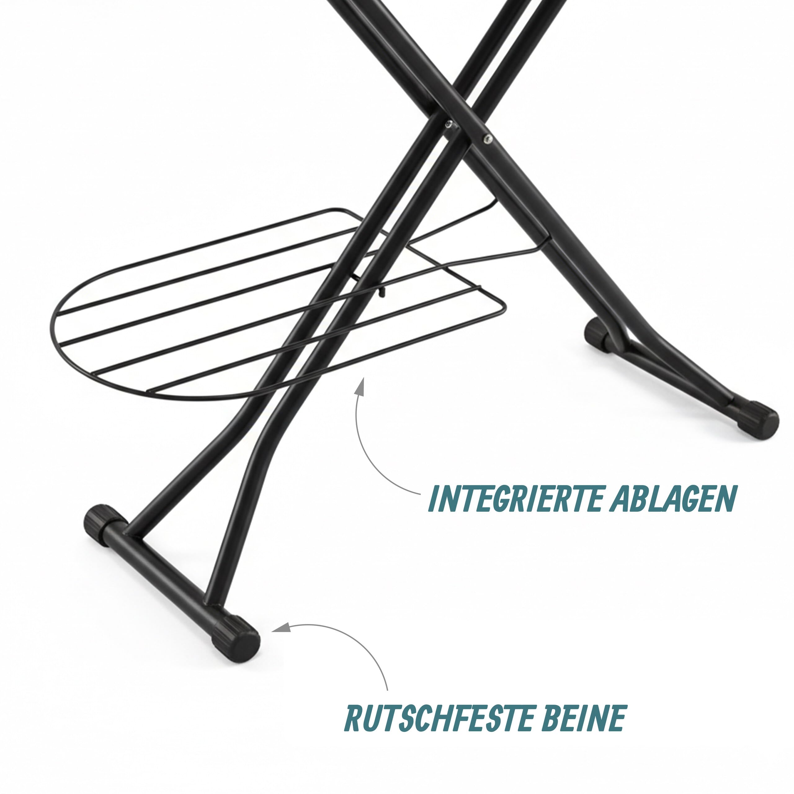 Relaxdays Bügelbrett für Dampfbügeleisen, 110x33 cm, höhenverstellbar, klappbar, Ablage, Bügeltisch gestreift, grau-weiß
