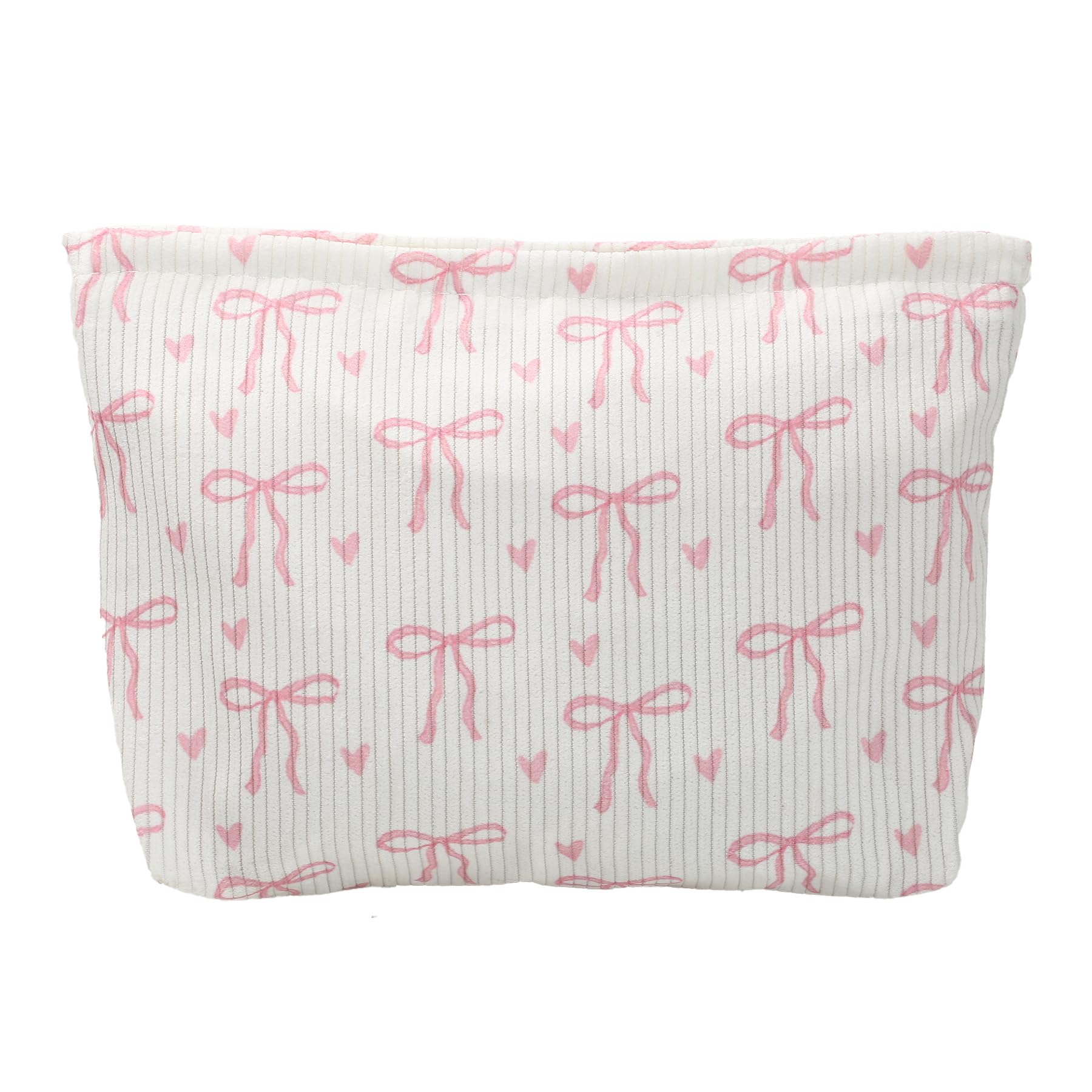 bow makeup bag - cute toiletry bag, cute pink makeup bag with bow pencil case design, stylish and practical coquette make up bags, heart bow corduroy cosmetic bag with zipper,roomy portable toiletry