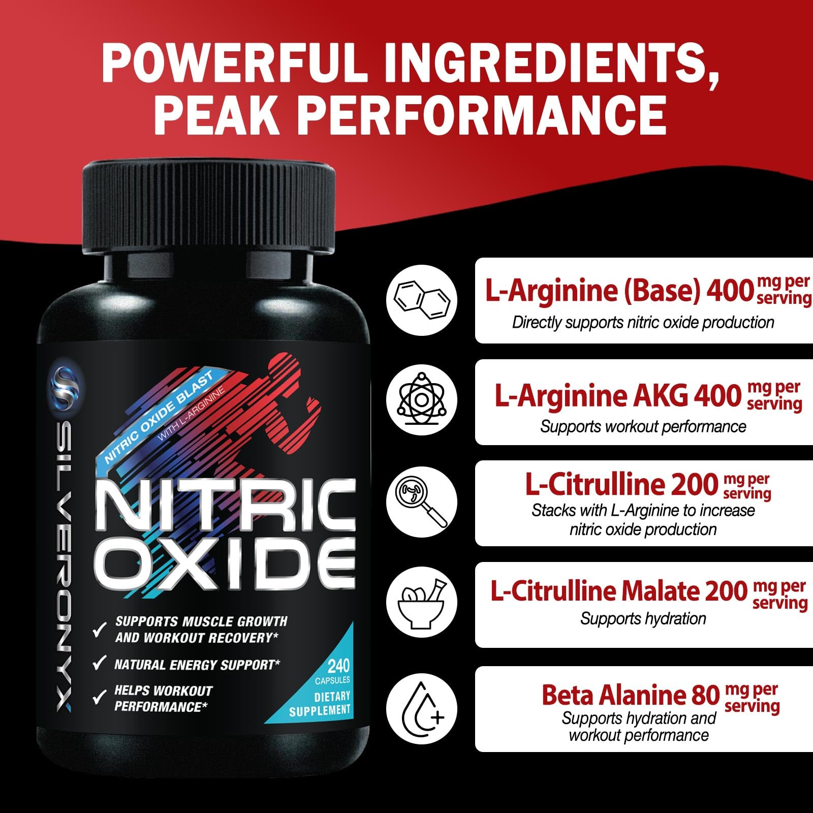 Extra Strength Nitric Oxide Booster - 3X Strength L-Arginine, Citrulline, & Beta Alanine - Premium Nitric Booster Natural Energy, Muscle & Heart Support, Bottled in USA for Men & Women - 240 Capsules — Amazon image 6