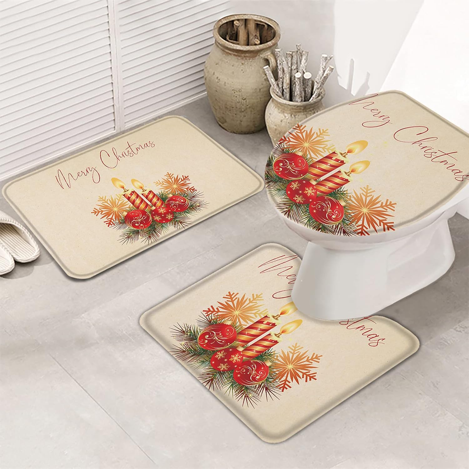 LEOSUCRE Bath Mat 3 Piece Bathroom Rug Sets, Christmas Non