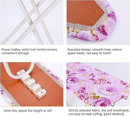 Miniatura 5 de Tabla de planchar, tabla de planchar plegable de tamaño matrimonial con altura ajustable, superficie extra ancha con patrón floral, construcción de