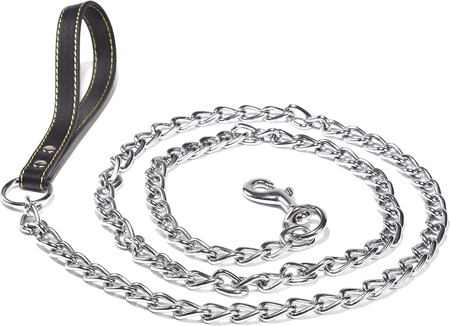 Comrade Saddlery Heavy Duty Chain Dog Leash, 4.0mm Wire x 72" Long, Black Faux Leather Handle for Medium-Large Sized Dogs, Leash Biters Solution, Anti-bite Resists Chewing (B0BXFLN1FM) Amazon Price History, Amazon Price Tracker