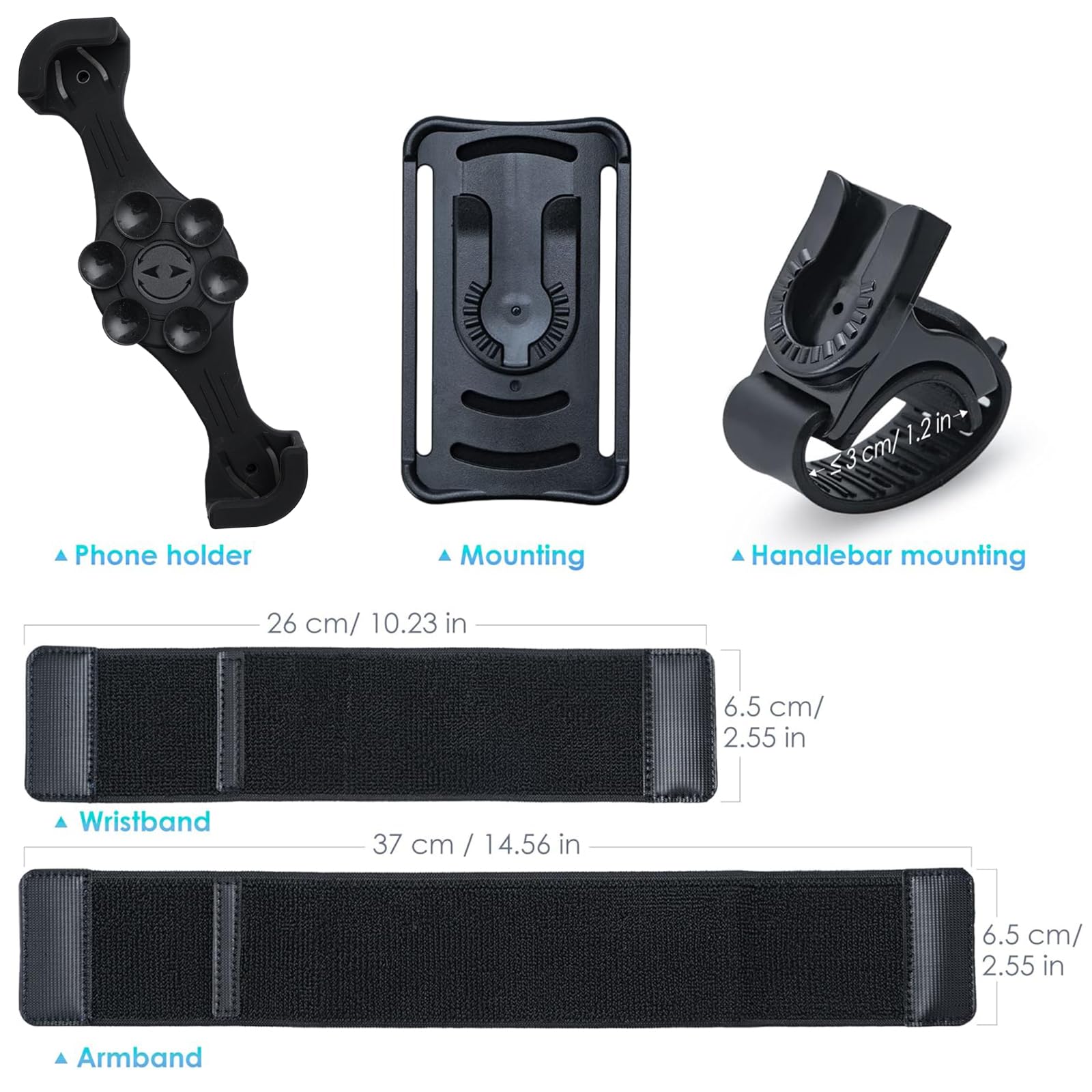 Cikyner Fascia da braccio girevole 3 in 1, supporto per telefono da corsa rimovibile per iPhone da 11,4 a 17,8 cm, palestra, escursionismo