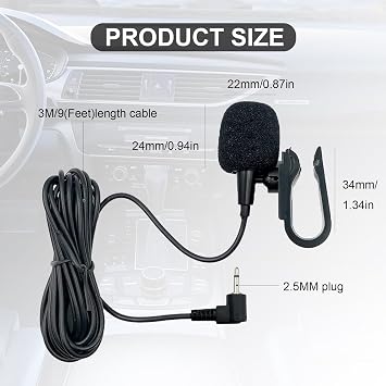 2.5mm Car Microphone for Pioneer DMH/AVH/MVH Radio | Car Mic for DVD Navigation Bluetooth Radio Stereo Player Head Unit Vehicle, with 3m Cable, Portable External ,Plug and Play
