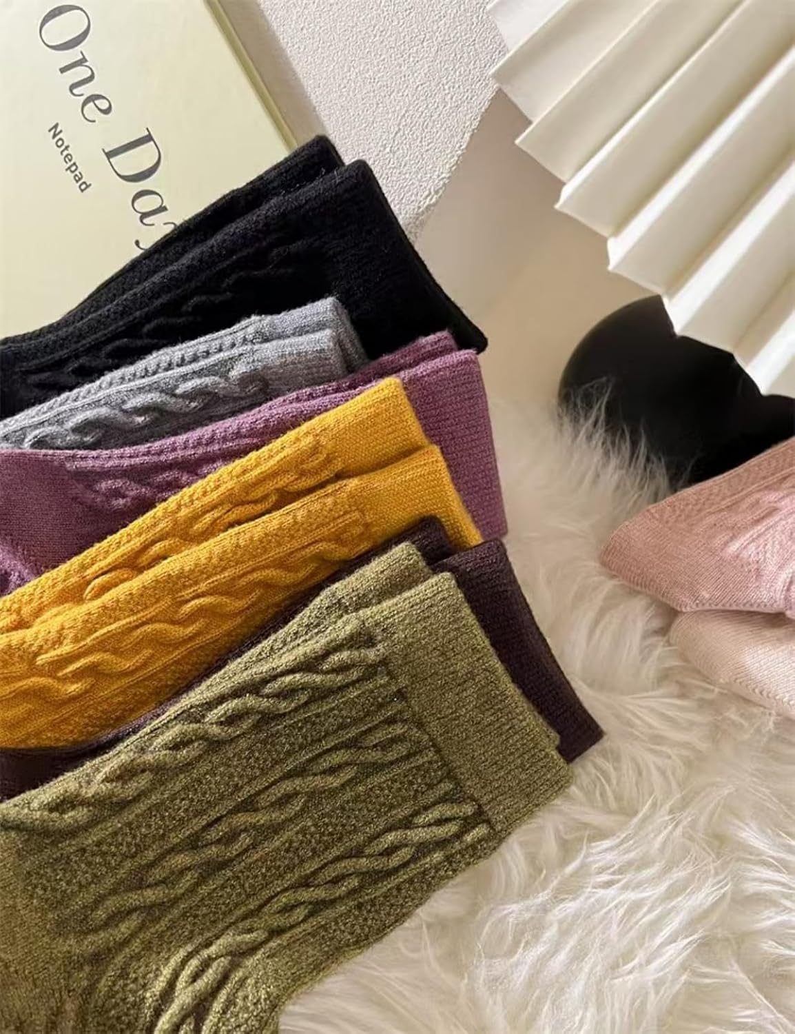 Women's Crew Boot Socks, Thermal Cable Knit Dress Socks, Retro Patterned Warm Mid Calf Sweater Sock for Winter - Image 3