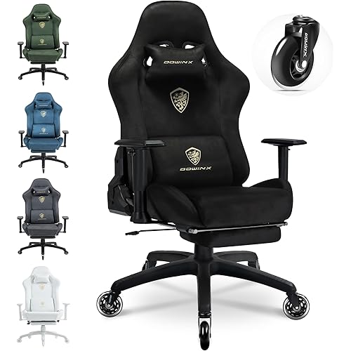 Dowinx Gaming Chair,Breathable Suede Fabric Game Chair with 3D Armrest and PU Wheels,Big and Tall Gaming Chair with Massage Lumbar Support,Ergonomic Computer Chair with Footrest,Black