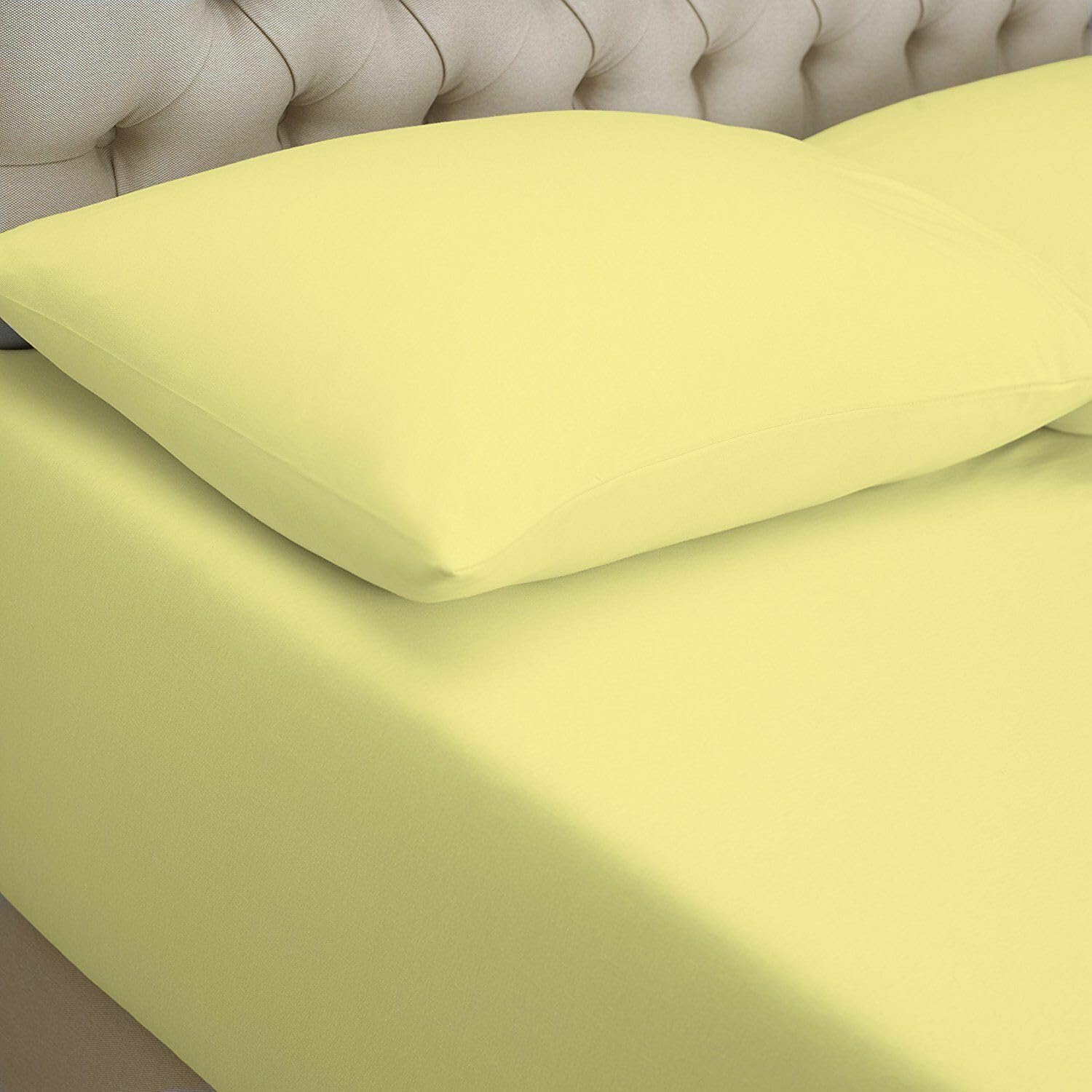 LEMON EXTRA DEEP 40 CM 100% COTTON JERSEY KNITTED FITTED SHEETS SINGLE SMALL DOUBLE KING (Small Double)