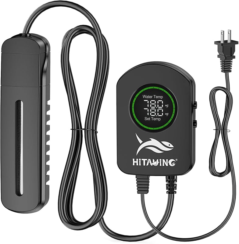 Aquarium Heater, 100W/200W/300W/500W Fish Tank Heater with Upgraded LED Large Display, Up/Down Control Buttons and Intelligent Leaving Water Automatic Power-Off for Saltwater and Freshwater
