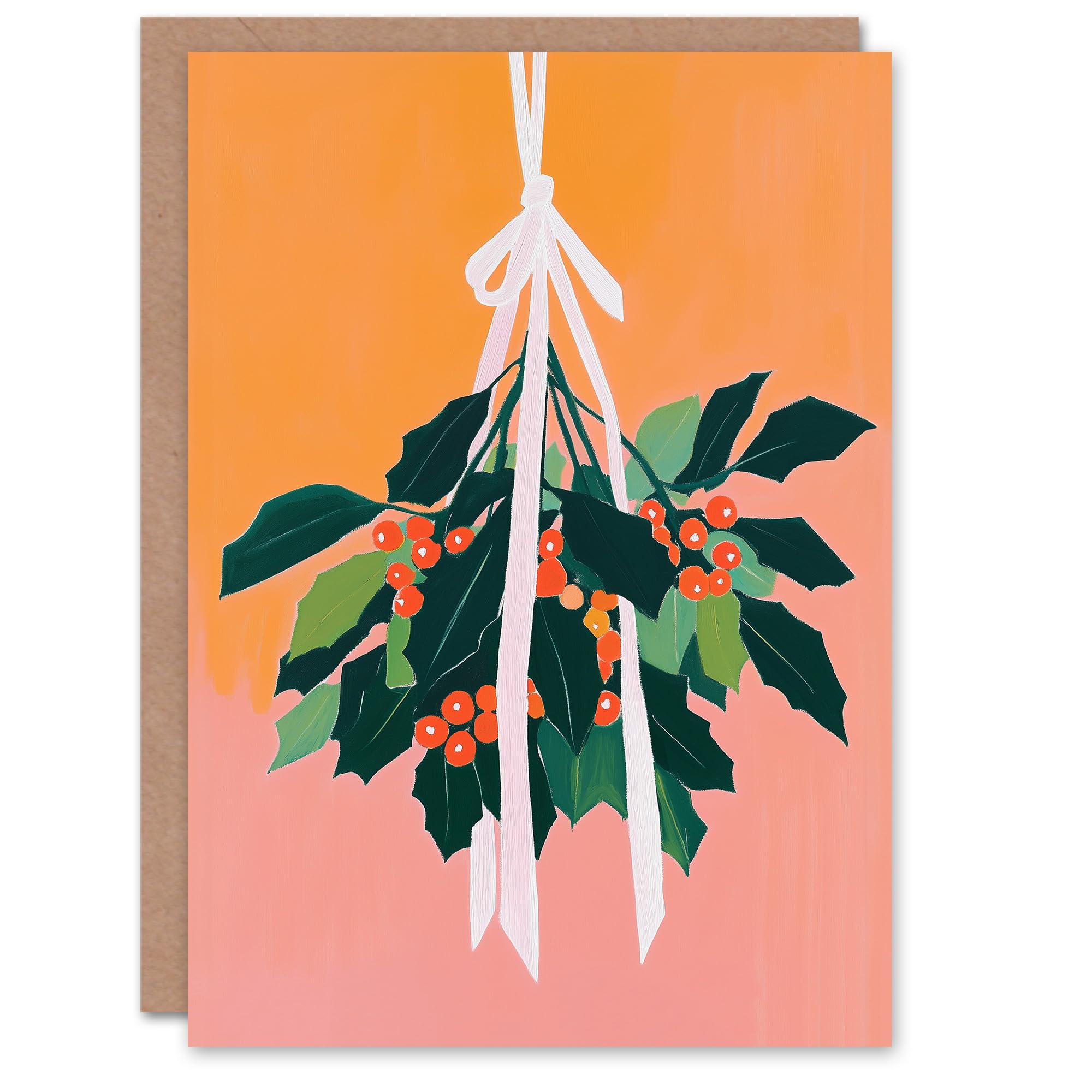 Wee Blue Coo Greeting Card Hanging Holly Sprig Bundle Elegant Modern For Her Woman Xmas Christmas Card