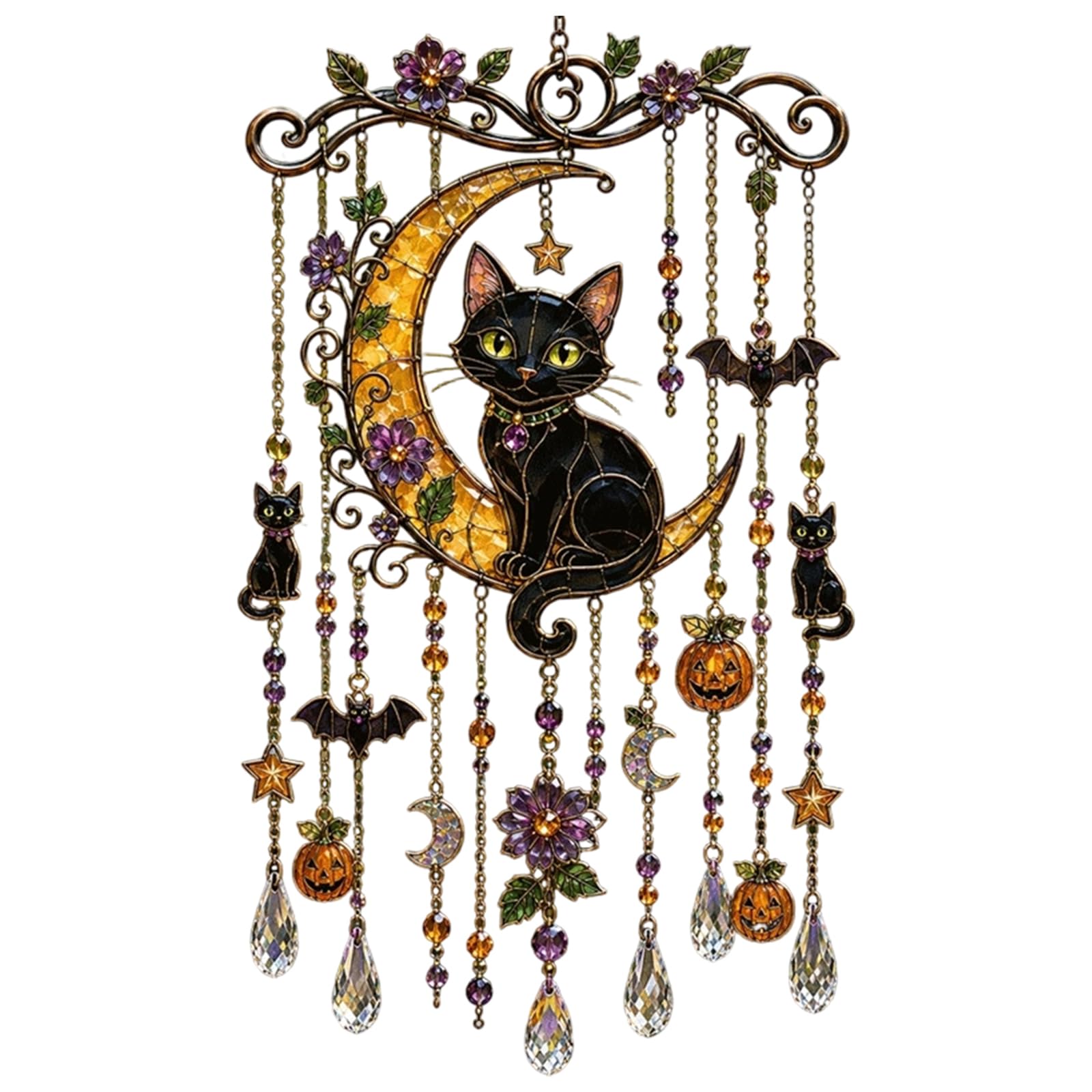 Halloween Wind Chime Suncatcher Acrylic Ghost Bat Pumpkin Decor