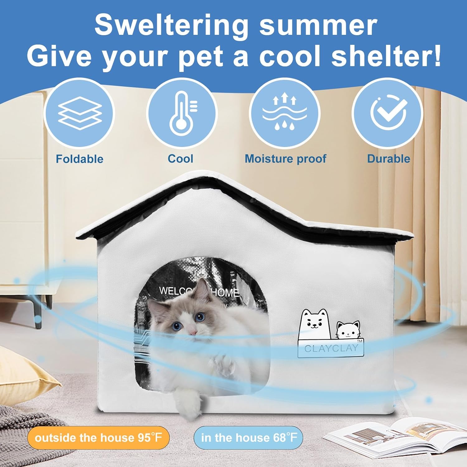 Sturdy Heated Cat House for Winter, Waterproof Insulated Outdoor Cat House with Heating Pad,Weatherproof Warm Feral Cats Shelter for Multiple Cats,Suitable for All Seasons((21"D x 15"W x 17"H)