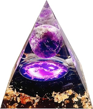 Handmade Orgonite Crystal Pyramid Taiji Series,Obsidian Amethyst Positive Reiki Energy Healing Orgone Wealth Lucky Meditation Toolr Blue1
