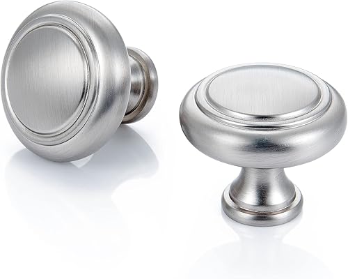 YCSJ Paquete de 10 pomos redondos de níquel cepillado para gabinetes de cocina, perillas de níquel de 1-15 pulgadas de diámetro para gabinetes,