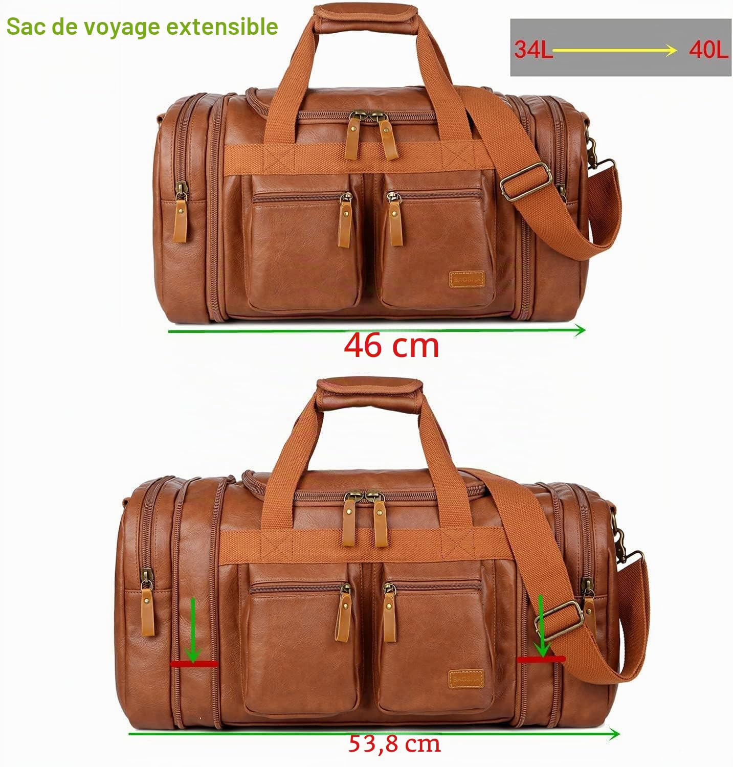BAOSHA Sac de Voyage en Cuir PU Sacs à Main Week - End pour Hommes et Femmes Sacs de Voyage pour la Nuit Sac de Sport HB-21 (Marron)