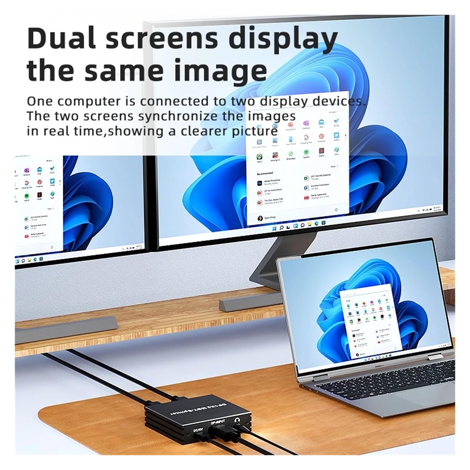 Répartiteur DisplayPort 4K 60Hz 1 Entrée 2 Sorties DP .4 MST Hub 1x2 Extension Vers HDMI Double Moniteur For Carte Vidéo De Bureau TV(DP to 2HD)