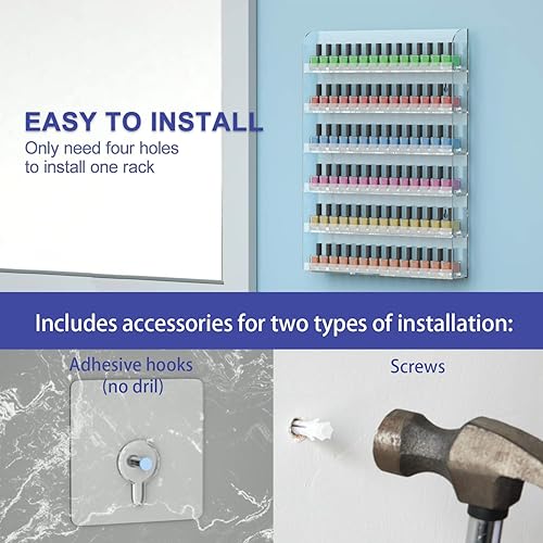 Miniatura 3 de FEMELI 20 estantes de pared de esmalte de uñas de 24 pulgadas, 1 paquete, con capacidad para hasta 120 botellas, organizador de estante de esmalte