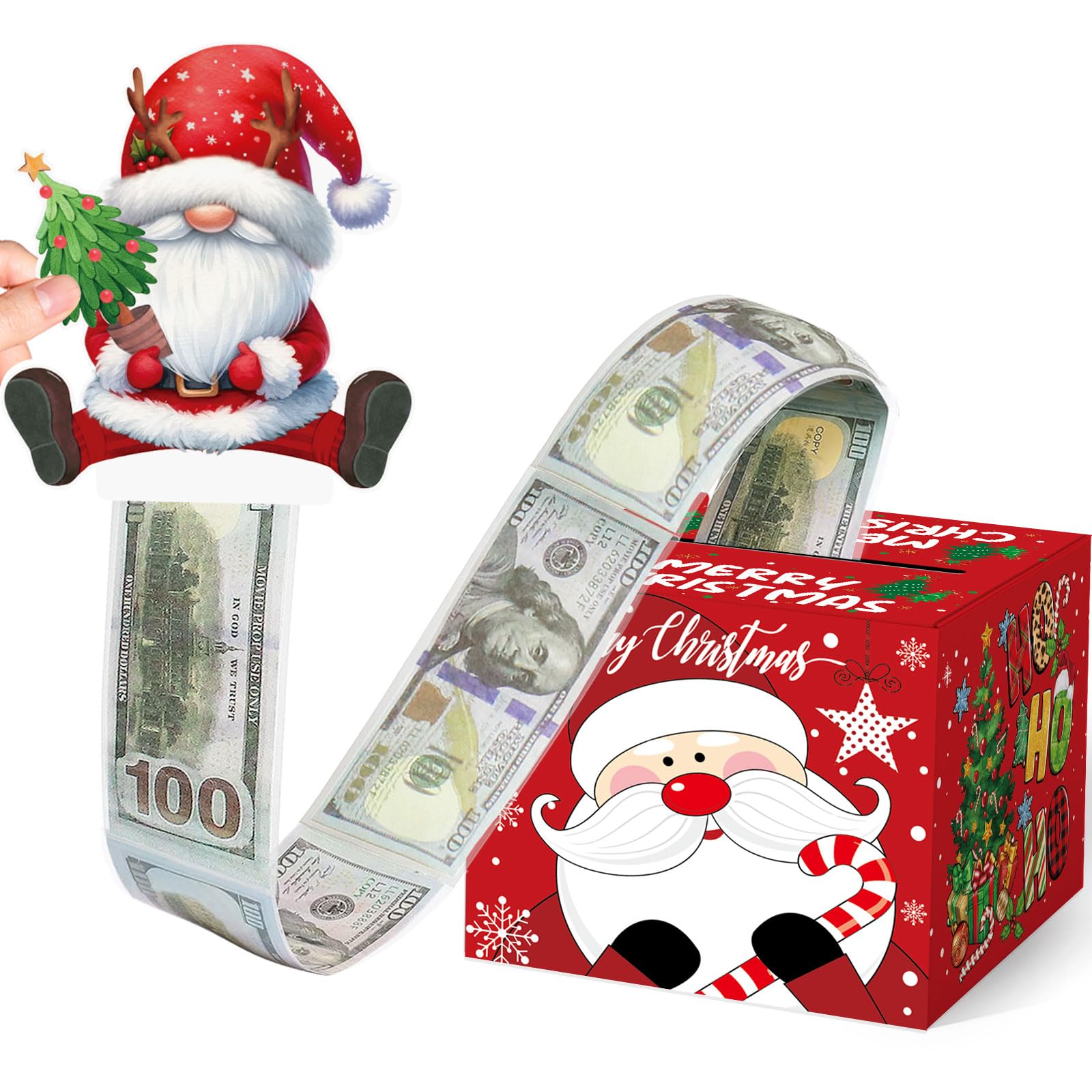 Christmas Money Pull Box with 100Pcs Transparent Bags - DIY Christmas Surprise Gift Boxes for Kids & Adults