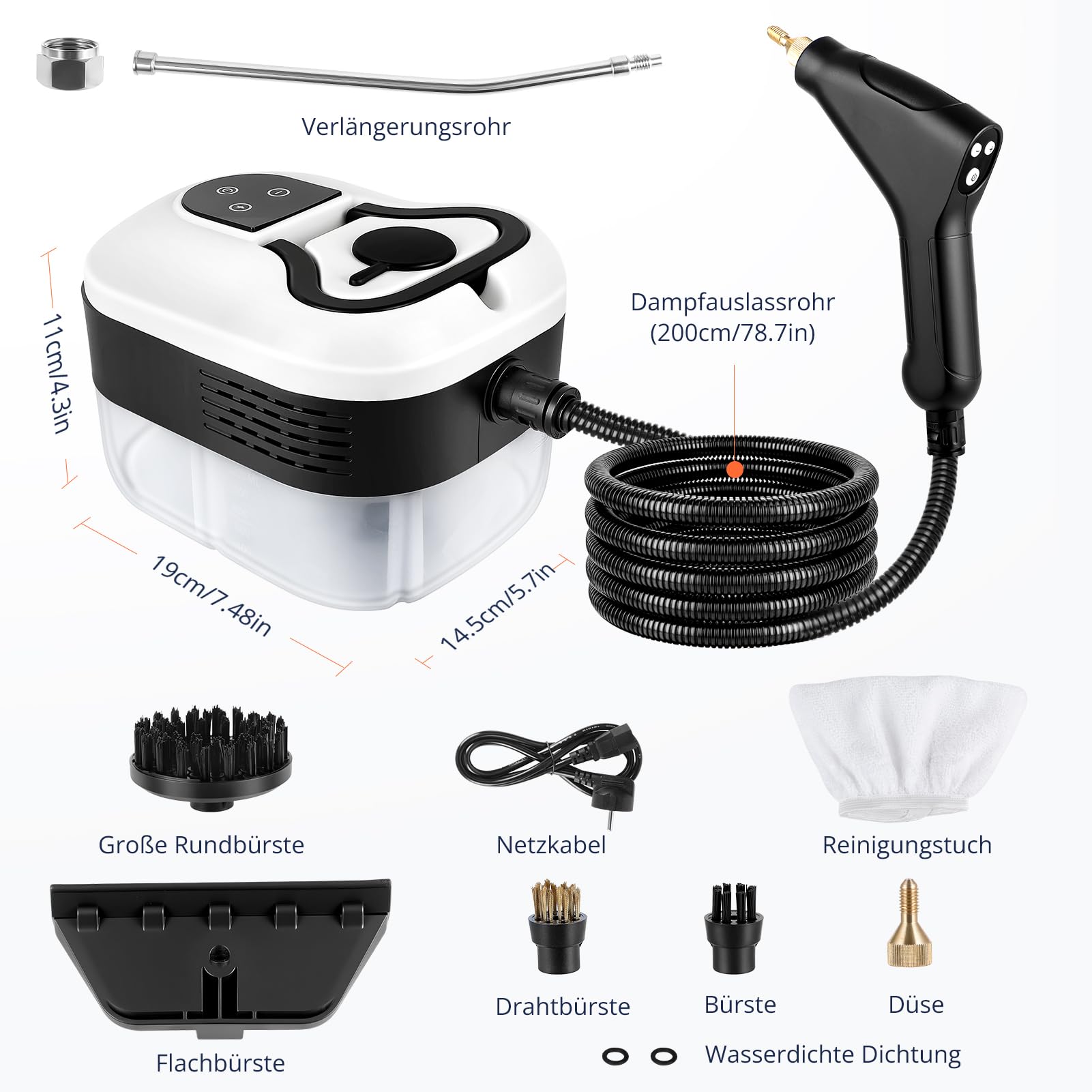 Nettoyeur vapeur, 4,5 bar, nettoyeur vapeur à 6 niveaux, temps de chauffe de 15 secondes, réservoir d'eau de 1,2 l, vapeur portable pour voiture, carrelage, maison, cuisine, fenêtres, sol