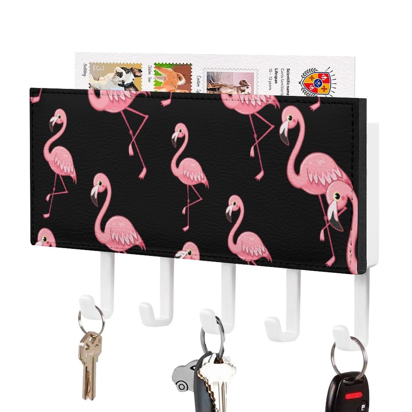 NCLQVJXZKHW The Cute Beautiful Flamingo Key Holder with 5 Hooks Key Hooks Wall Mounted Key Racks Key Hanger Organiser Shelf