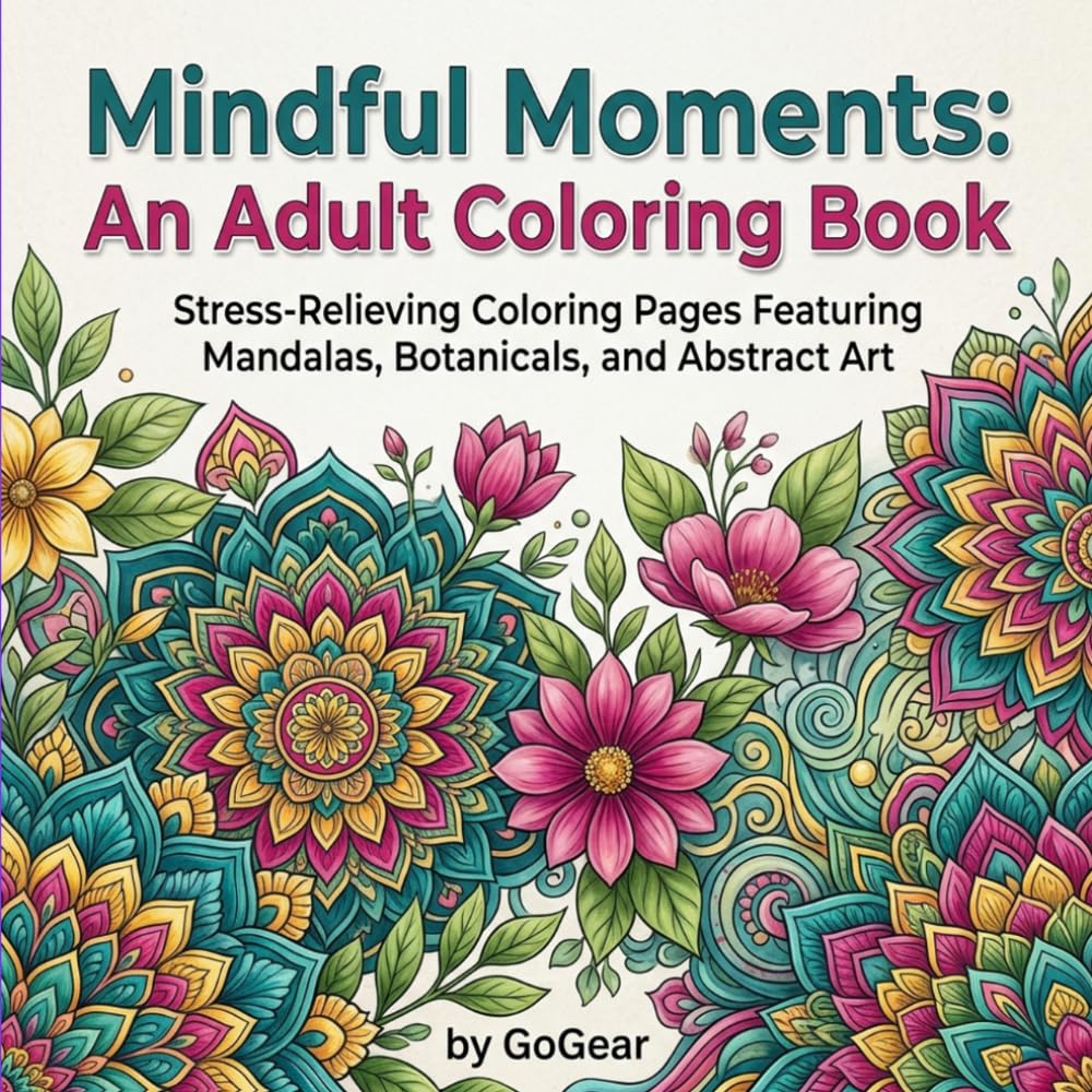 Mindful Moments Adult Coloring Book for Relaxation and Stress Relief: Calming Mandalas, Botanicals & Abstract Patterns for Stress Relief, Anxiety Reduction, and Creative Flow