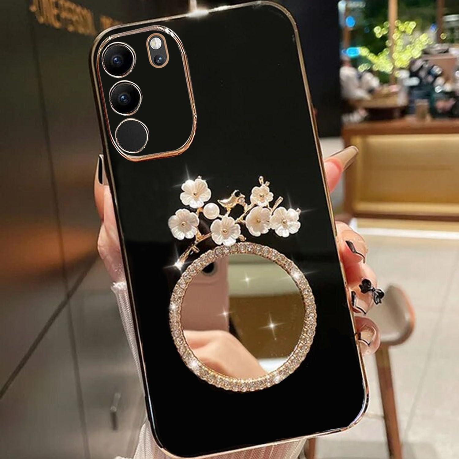 KC Back Cover for Vivo V29 5G & Vivo V29 Pro 5G, Round Flower Mirror Electroplated Soft Silicone Camera Protection Case - Black (B0CS9DSQ1D) Amazon Price History, Amazon Price Tracker