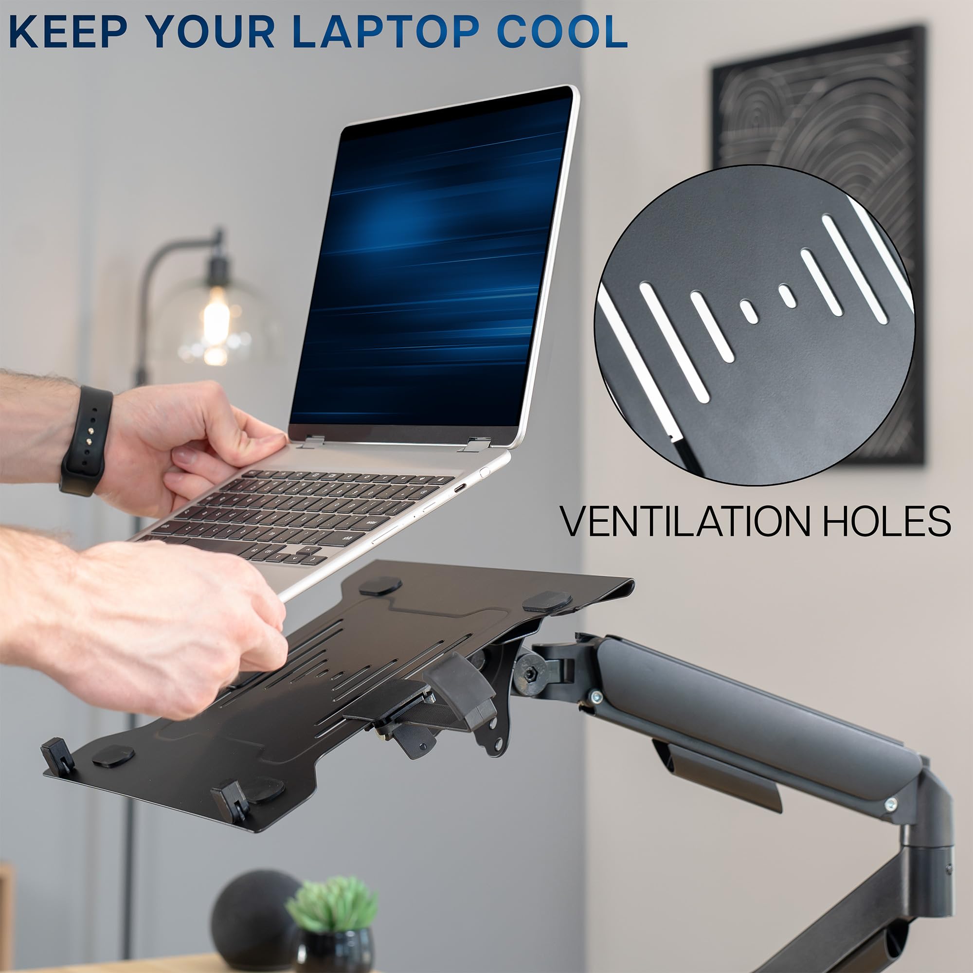 VIVO STAND-V001O-L - Soporte universal ajustable para laptop de 10 a 15.6 pulgadas, soporte VESA con abrazadera en C y opciones de ojales, negro, STAND-V001O-L