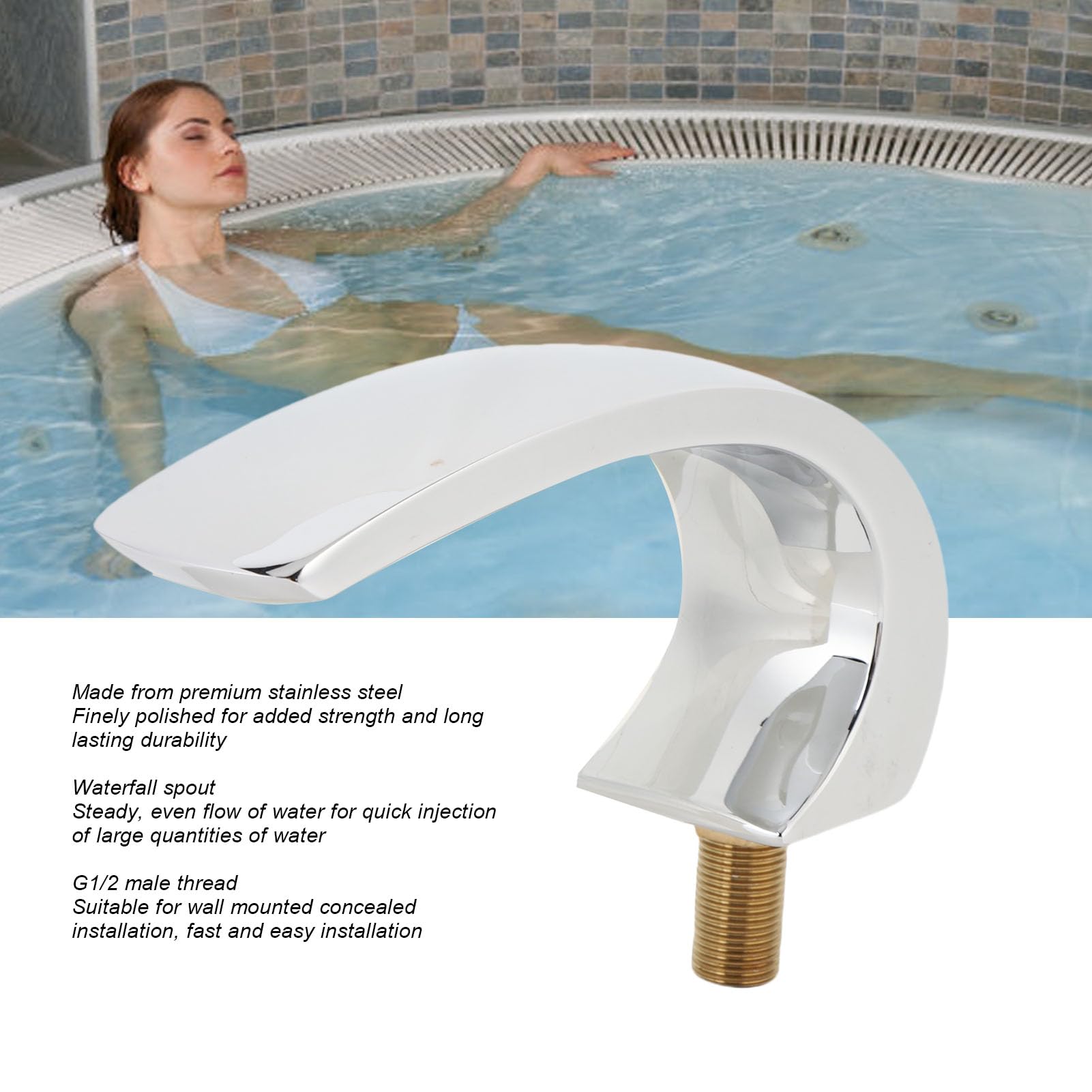 Fabater Bec de Cascade de Baignoire en Acier Inoxydable, Design élégant pour Sources Chaudes de Baignoire Régulières