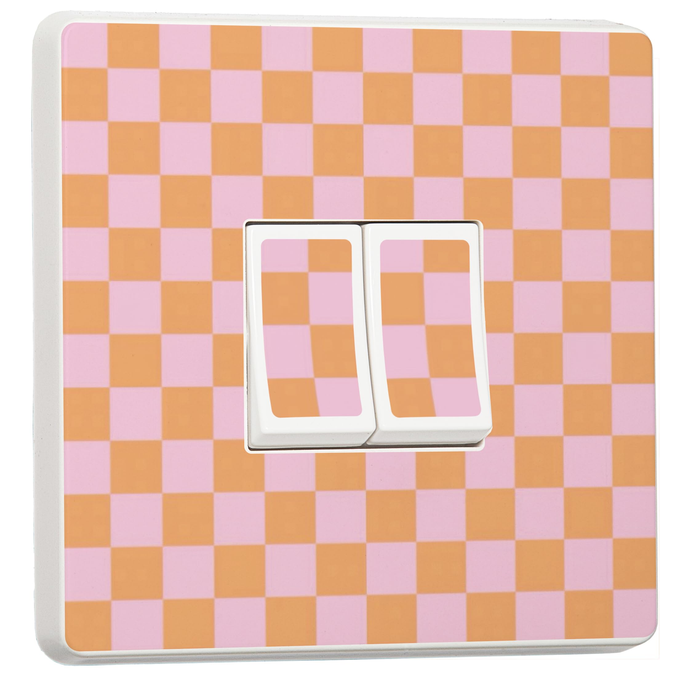 stika.co Checker Print Vinyl Light Switch Stickers – Set of 2 Decorative Skins for Single or Double Switches | Modern Home Decor in Pink, Red, Green, Orange & More (Orange and Pink, Double)