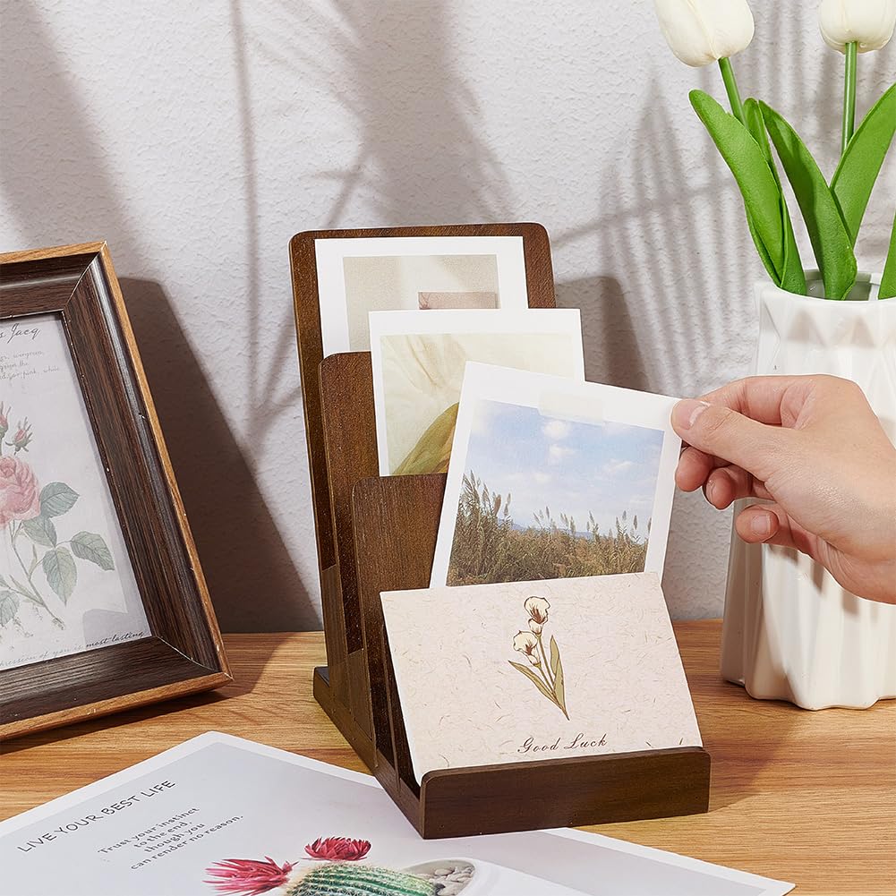 FINGERINSPIRE 4-Tier Wooden Brochure Display Stand 16.7x11.5x19.6cm Coconut Brown Color Literature Display Holder Detachable Pamphlet Display Stand for Flyer Business Cards Postcard Pamphlet - Image 3