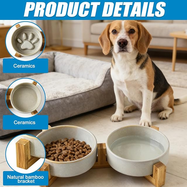 Foto 3 de 7 de Juego de cuencos para perros de cerámica, 650 ml, juego de cuencos para perros con patas