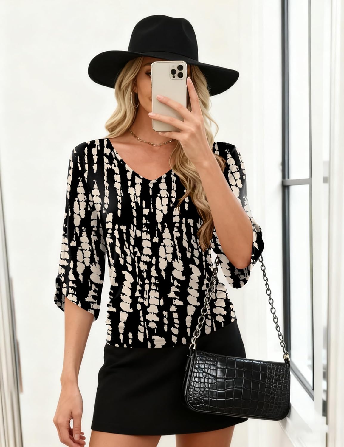 Micoson Womens 3/4 Sleeve Tops and Blouses Dressy Casual Summer Tops V Neck Work Clothes - Image 3