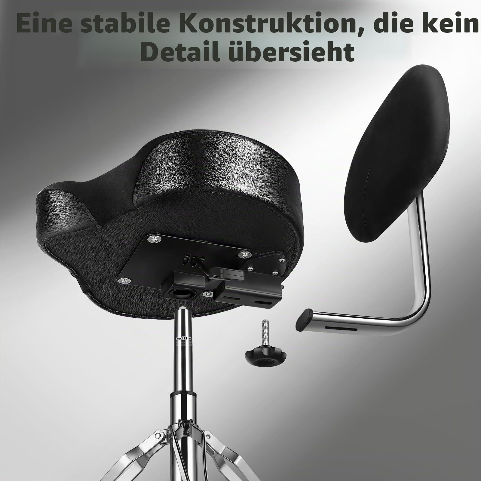Drum-Hocker mit Rückenlehne Gepolsterter hydraulischer Drum-Stuhl Höhenverstellbarer Drum-Hocker mit stabilem Bass Komfortabler Memory-Foam-Drum-Sitz für erwachsene Trommler Gitarristen Schwarz